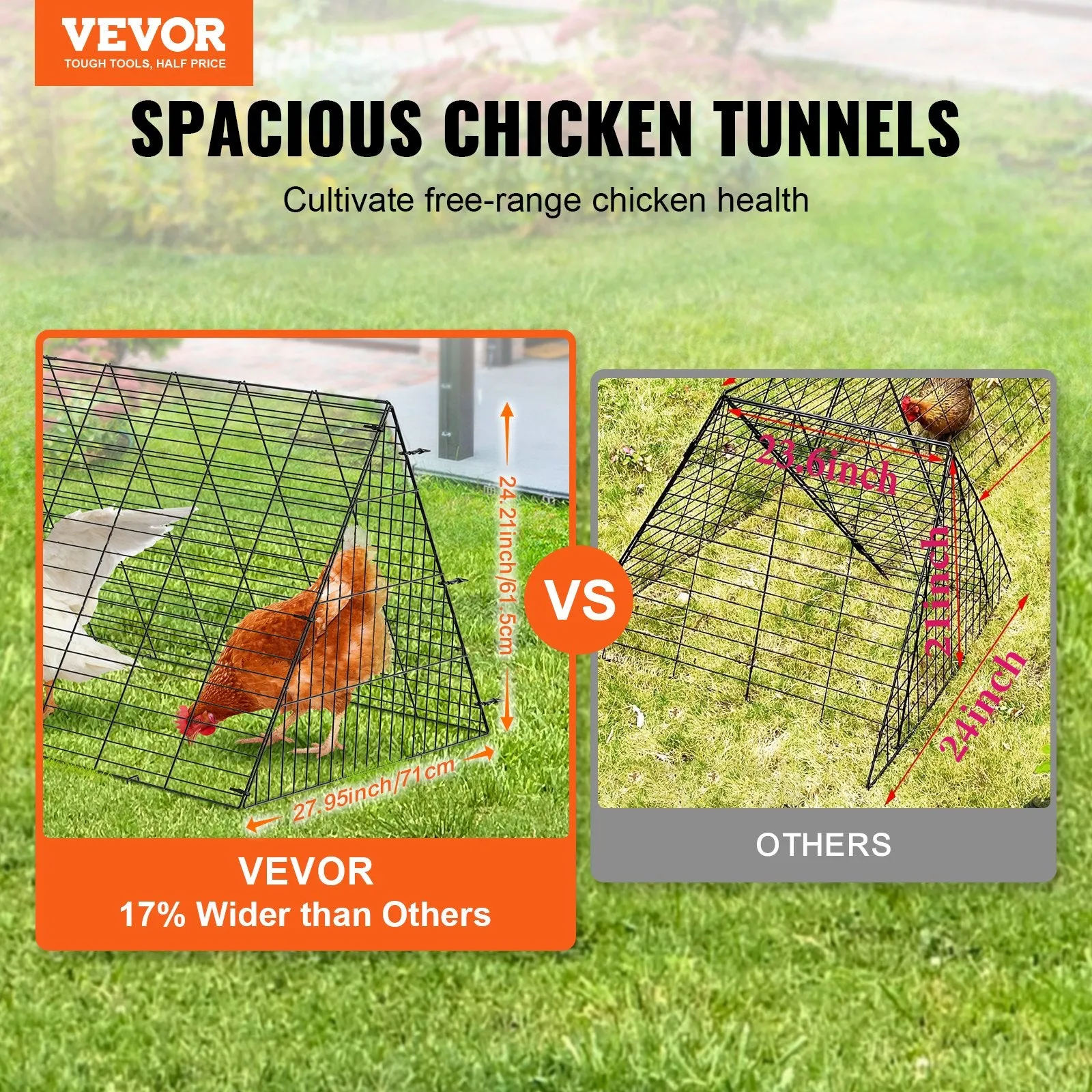 Vevor Chicken Tunnels 287" x 78.7" x 24.2" Portable with Corner Frames for Yard 2 Sets New