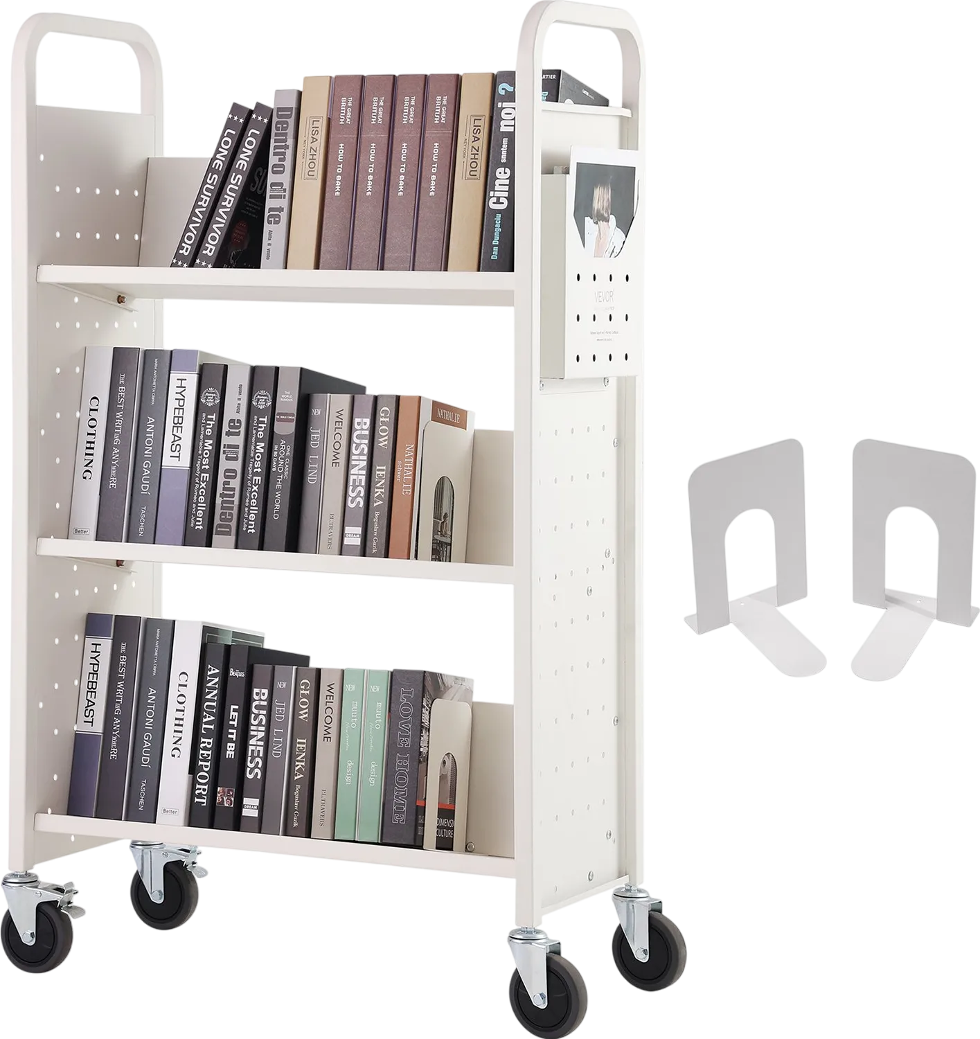 Vevor Rolling Library Book Cart 31.1" x 15.2" x 49.2" Single Sided 3-Tier Storage New