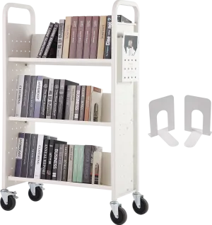 Vevor Rolling Library Book Cart 31.1" x 15.2" x 49.2" Single Sided 3-Tier Storage New