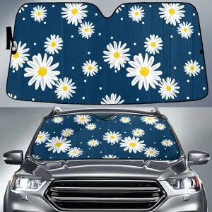 White Daisies Pattern And Blue Background Printed Car Sun Shades Cover Auto Windshield Coolspod