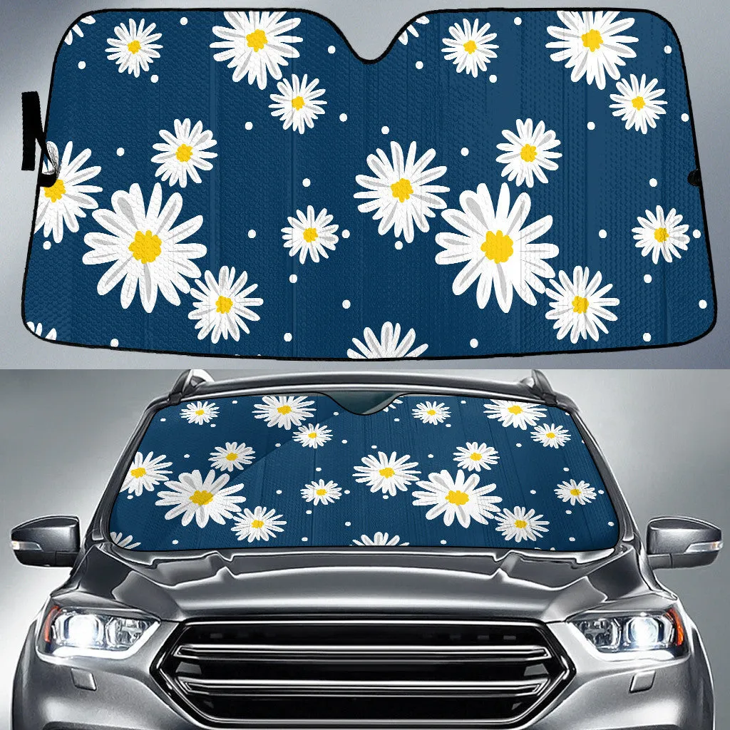 White Daisies Pattern And Blue Background Printed Car Sun Shades Cover Auto Windshield Coolspod