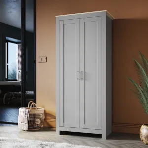 White Solid Wood Wardrobe with 2 Doors 180cm Clothes Closet for Hanging Clothes